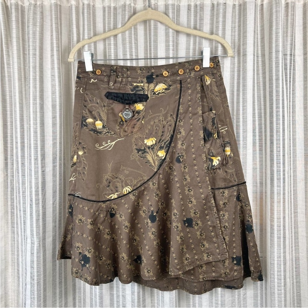 Diesel runway Asymmetrical Wrap Skirt in Brown yellow Floral w/ pocket design
